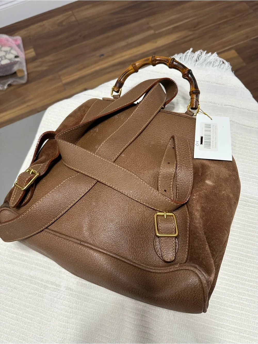Gucci Brown Suede & Leather Backpack with Bamboo Handle
